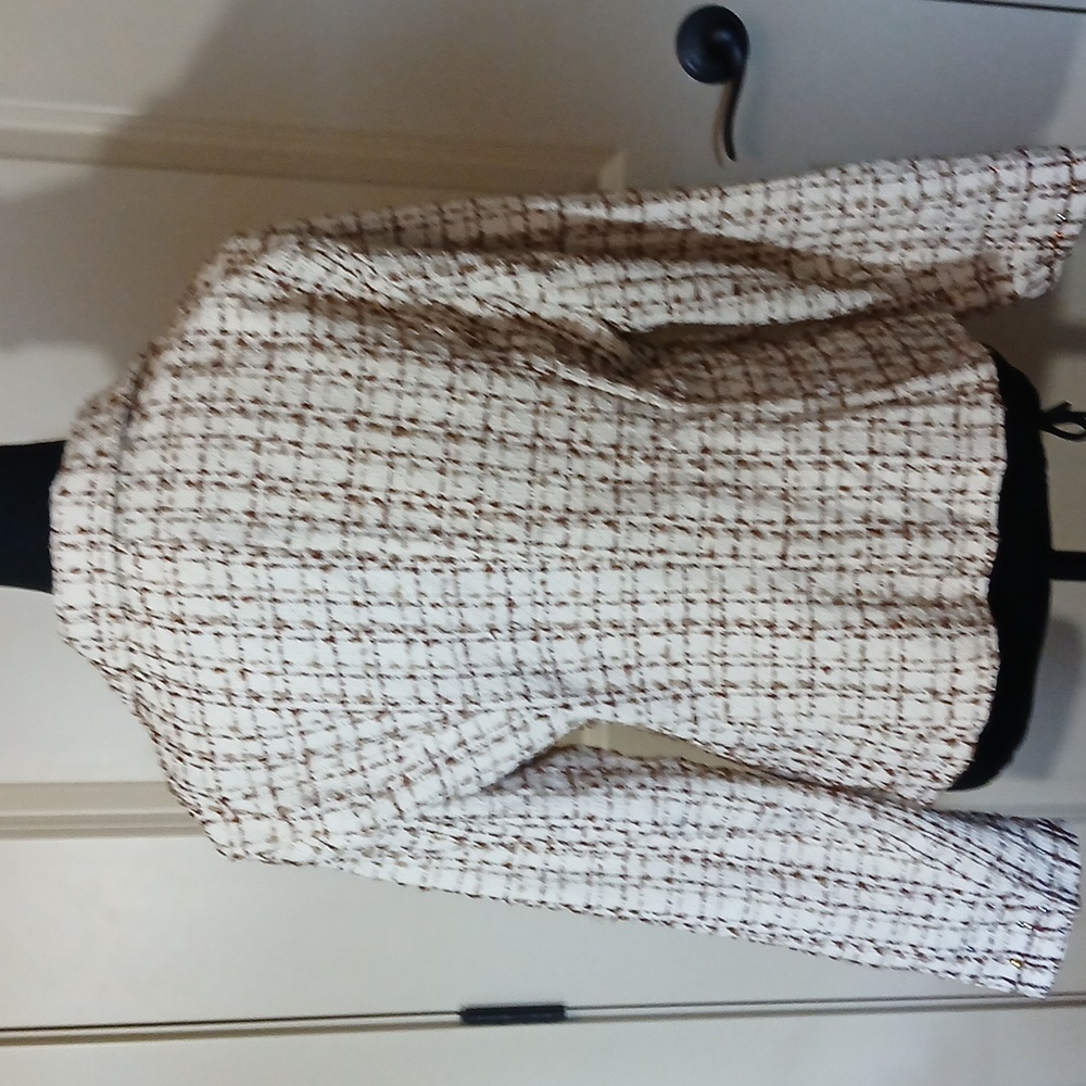 🤎 Elegant Cream Brown Crystal Lapel Jacket Chic Sparkle Size Large Embellished - Picture 6 of 7